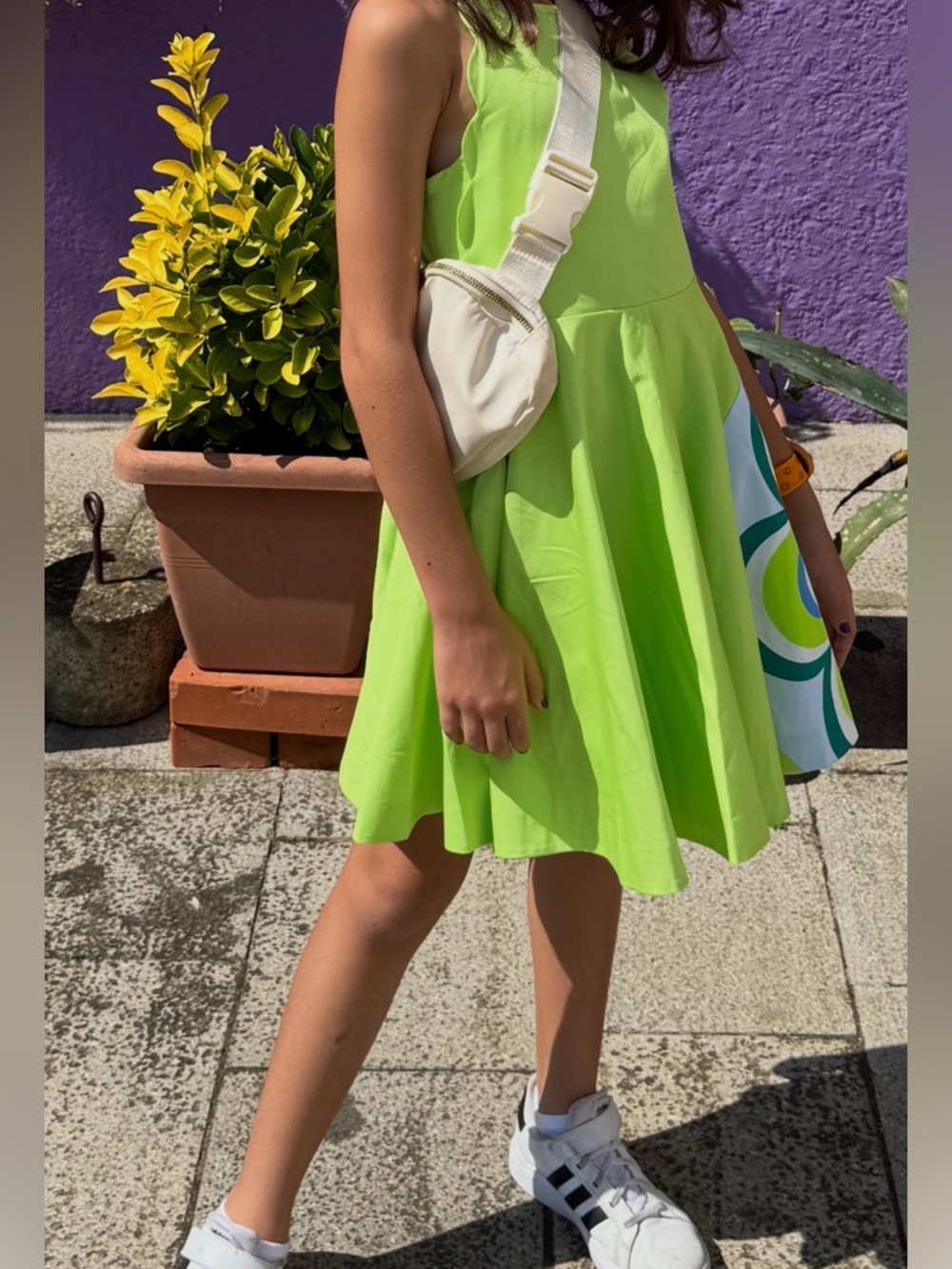 Jacadi Lime Green Halter Dress with Floral Panel